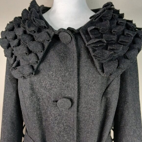 FERATELLI WOOL BLEND COCKTAIL JACKET, RUFFLED COLLAR AND CUFFS, GRAY, SIZE XL - Picture 10 of 12
